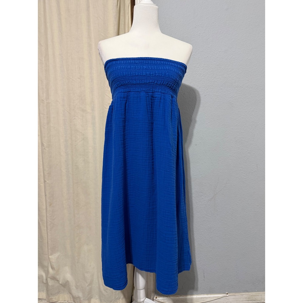 Old Navy Cobalt Blue Strapless Smocked Midi Dress